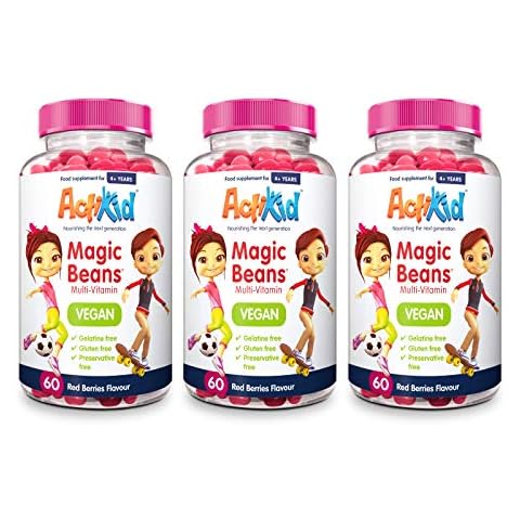 3X ActiKid Magic Beans Vegan Multi-Vitamin 60x Red Berries Flavour | Gelatin Free | Immune System | Kids Vitamins | Kids Multivitamin | Childrens Vitamins Cover