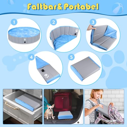 Gindoly Hundepool,Faltbare Hundepools für Kleine, Mittlere&Große,Swimmingpool Planschbecken Hundebadewanne Faltbarer für Hunde und Katzen,Abriebfest&Rutschfest-160 * 30cm