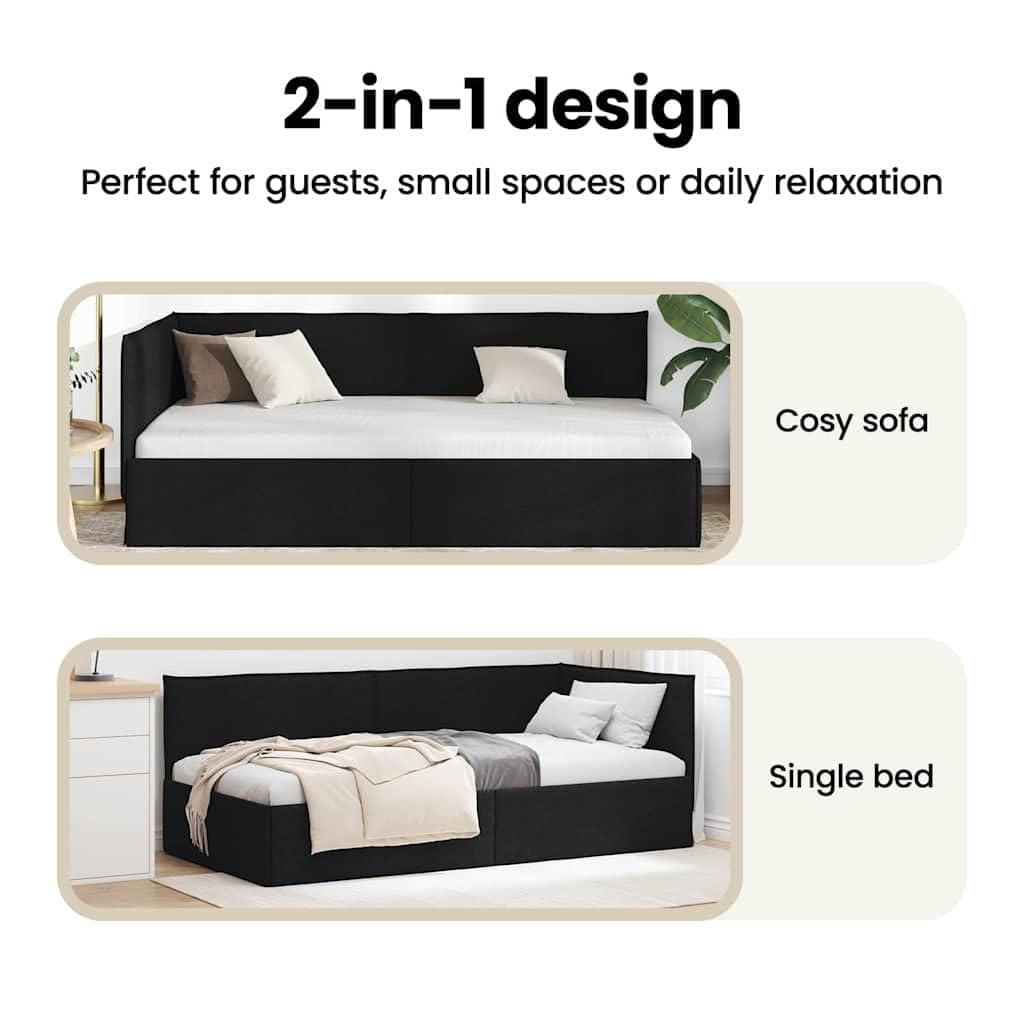 vidaXL Hoekbedframe met hoofdeinde Zwart 90 x 190 cm Stof