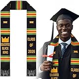 Geyoga Educated Black King Graduation Stole Kente Stole Black Authentic African Art 72 x 4.8 for Adult College...