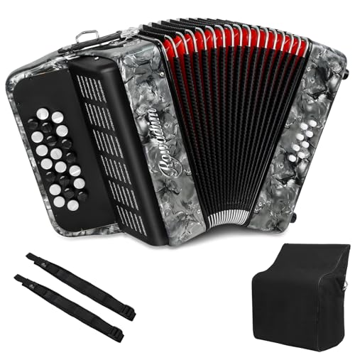 Accordions,22 keys Accordion,8 Bass Student Piano accordions Suitable for beginners and students Lightweight and portable, comes with a backpack and adjustable straps (8 Bass, Gray)