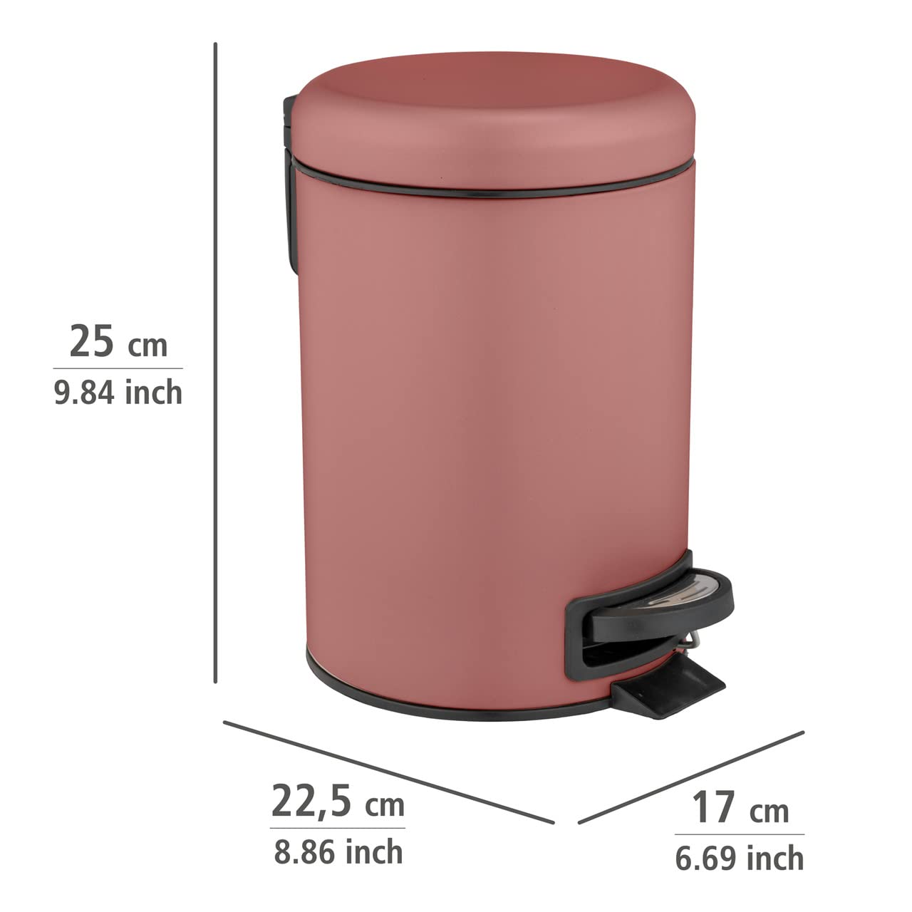 WENKO Leman pedal bin, 3 liters, with removable insert, made of painted steel, 17 x 25 x 22.5 cm, antique pink - Image 4