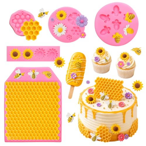 FDKYOEK 5 PCS Honeycomb Mold Bee Silicone Mold Daisy Flower Sunflower Molds