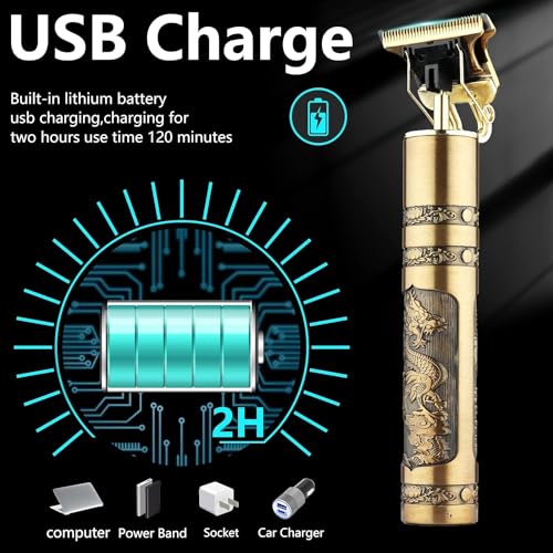 Image of GLAKER Trimmer Men, Beard Trimmer for Men, Professional Hair Clipper, Cordless Electric Shaver for Beard, Hair, Mustache, and Face, Zero Gapped T-Blade Clippers with 4 Size Hair Combs, Perfect Men's Grooming Kit (GOLD METAL )