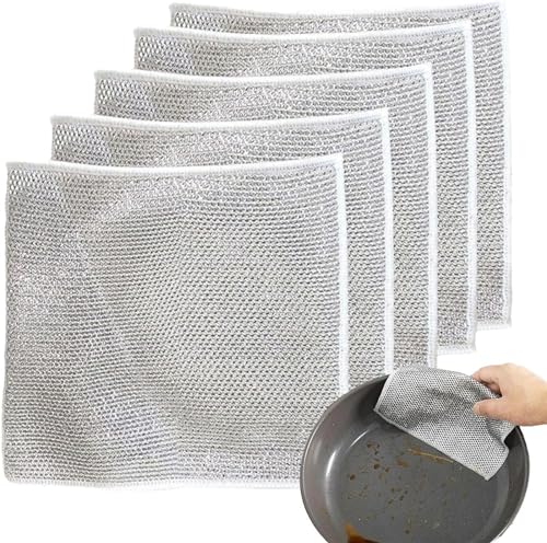 YEEHLIK ワイヤーふきん ワイヤー食器用雑巾 多目的食器用布巾 ワイヤー食器洗いタオル 金属製の傷のつかないワイヤーラグ 耐久性のある強力な吸収性 ワイヤー食器洗いタオル 再利用可能なキッチンクリーニングワイヤーふきん 家庭用 業務用 (5pcs)