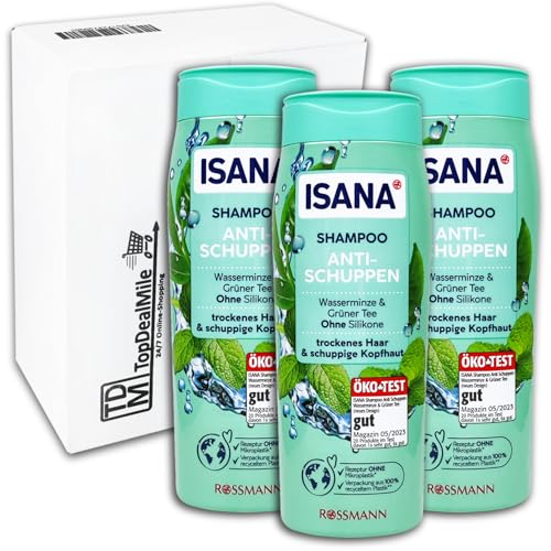 TopDealMile-Vorratspack-für ISANA Shampoo Anti-Schuppen Wasserminze & Grüner Tee 3 x 300 ml