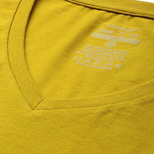 Image of Enamor Short Sleeve Regular Length Pull On Basic V Neck T-Shirt for Women - Slim Fit, Soft and Breathable Stretch Cotton - E067