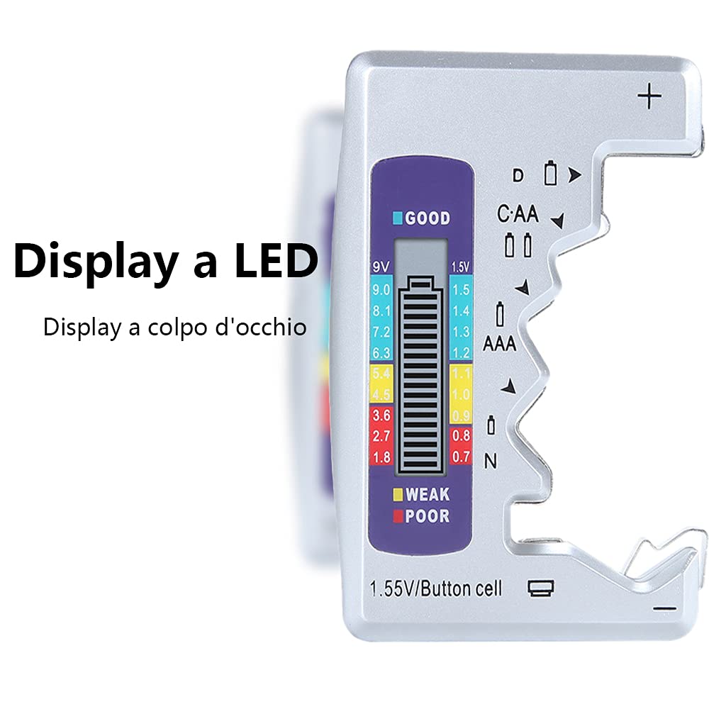 Tester Batterie Digitale con Display LCD per Batterie Universale AA AAA C D 9V 1.5V
