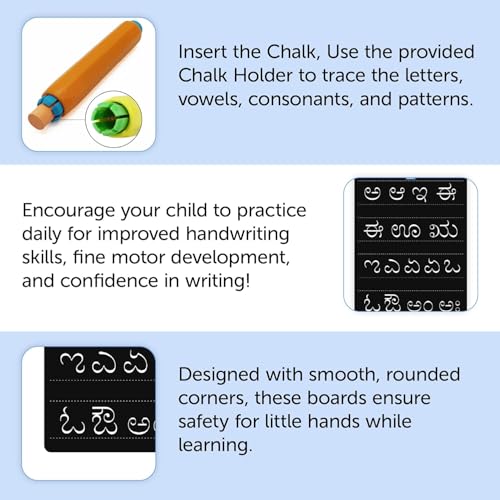 Image of Mini Leaves Double-Sided Kannada Writing Practice Board Set, Reusable Chalkboard with Chalk Holder, Educational Learning Tool for Children 4 to 6 Years
