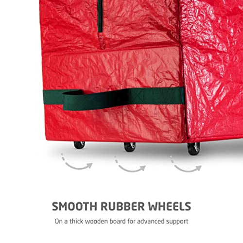 Zober Rolling Large Christmas Tree Storage Bag - Fits Artificial Disassembled Trees, Durable Handles & Wheels For Easy Carrying And Transport - Tear/Waterproof Polyethylene Plastic Duffle Bag (9 Ft., Red) #TOP2