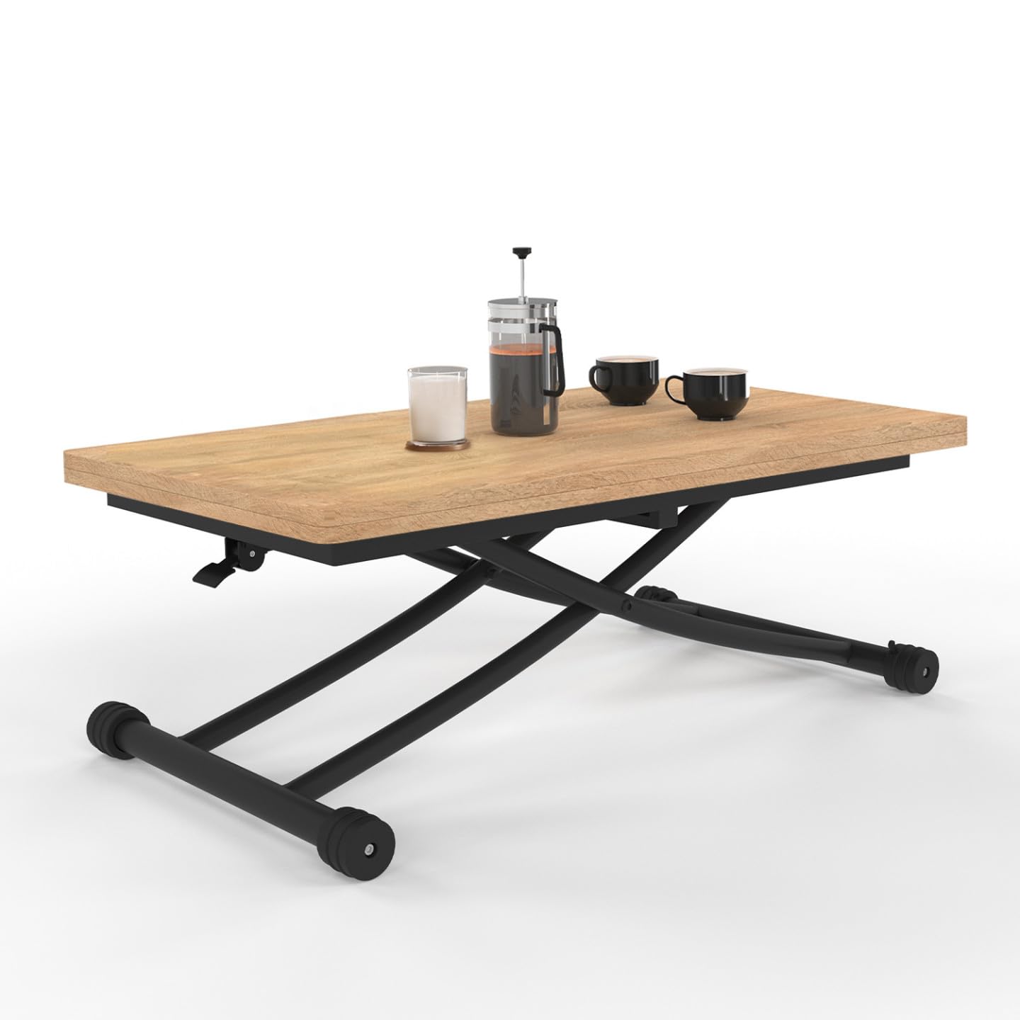 IDMarket - Table Basse Extensible relevable en Table à Manger rectangulaire Urbana Plateau façon hêtre Pied Noir Design Industriel