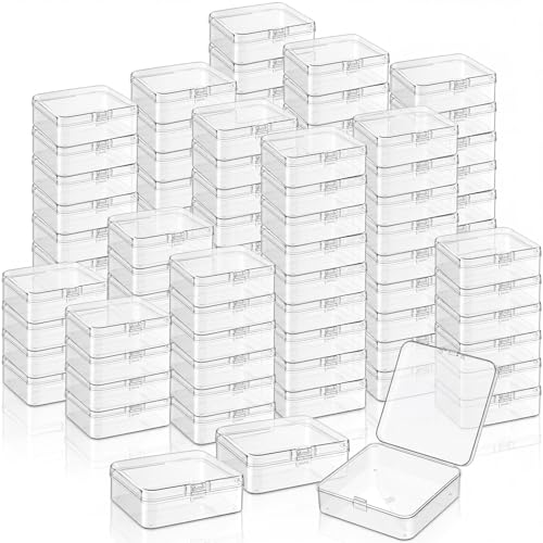 Image of SATINIOR 300 Packs Clear Small Plastic Containers 3.35 X 3.35 X 1.1 Inches Transparent Storage Box with Hinged Lid in Bulk for Jewelry Hardware Crafts Small Items