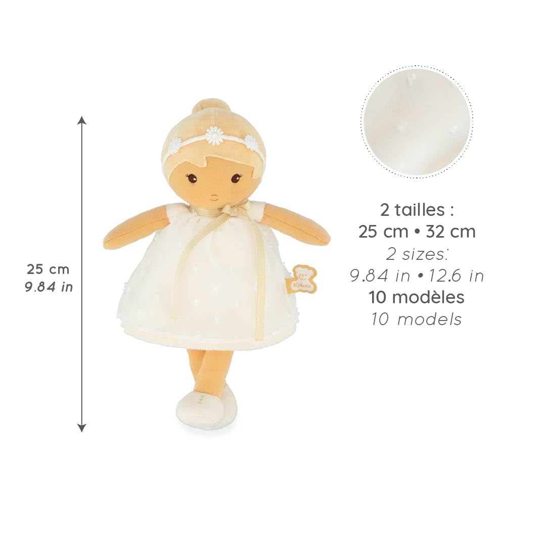 Kaloo - Tendresse - Ma 1ère Poupée en Tissu Daphné - Poupée de Chiffon 25 cm - Robe en Organza à Pois - Jolie Boite Cadeau - Ruban Personnalisable - Dès la Naissance, K200021