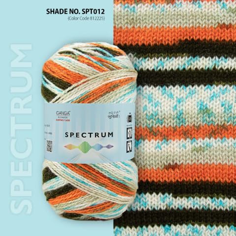 Image of Ganga Acrowools Spectrum Supersoft Knitting & Crochet Yarn | 100% Acrylic Wool Ball. Self patern Soft Hand Knitting Fancy Yarn to unleash creativity, perfect for Art & Craft, babywear, baby blanket, sweaters, ponchos, mufflers, socks, caps; threads works best with crochet hook needle; Avialable in multicolor (Pack of 1 ball = 100 grams).:; - (Orange Cream Green)
