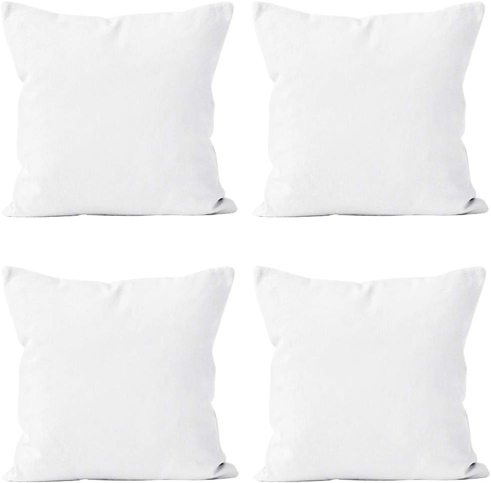 Encasa Homes Fundas de Almohada Throw 24 x 24 Inch Blanco de 4 Piezas con Cremallera Invisible Fundas de Almohada de Sarga de poliéster Suave, aptas para impresión Digital y Pintura de sublimación