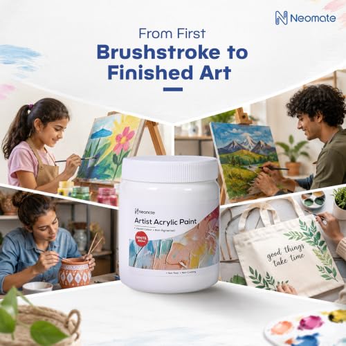 Image of Neomate Acrylic Colour White 300ml | Art & Craft, DIY, Rich Pigment, Non-Craking Paint for Canvas, Wood, Leather, Earthenware, Metal | Ideal for school projects, Hobbyists, Artists