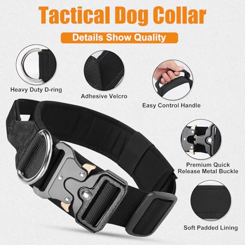 Taktisches Halsband Hund mit Griff, Hundehalsband Breit Gepolstert mit Metallschnalle, Verstellbar Nylon Dog Collar für Mittlere Große Hunde (Schwarz, M)