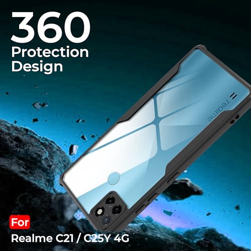 Image of A rtistque Clear Hard Transparent Acrylic Armor Back Cover Case for Realme C21Y 4G | Shockproof TPU Edge Protection | Slim Protective Design | Realme C21Y Back Cover - Black