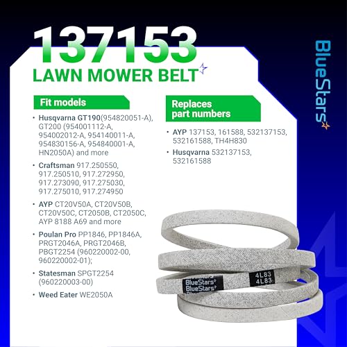 Image of BlueStars 137153 Mower Drive Belt | Aramid Cord | 83 inch x 1 /2 inch | Drive Belt - For Craftsman Husqvarna AYP Poulan Pro Weed Eater Lawn Mowers - Replaces 532137153 161588 532161588
