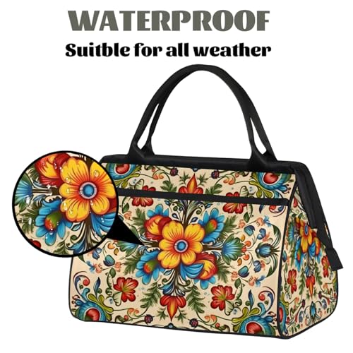 Watercolor Flowers Tribal Print Gym Bag for Women Men Travel Sports Duffel Bag with Trolley Sleeve Waterproof Sports Gym Bag Weekender Overnight Bag Carry On Tote Bag for Travel Gym Sport3