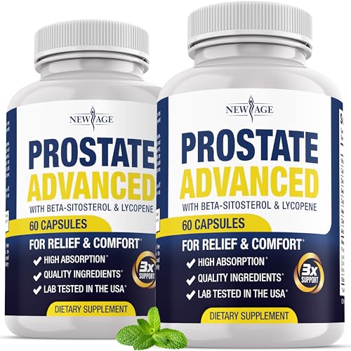NEW AGE Prostate Advanced Prostate Supplement for Men Reduce Bathroom Trips Promote Sleep Support Health & Bladder Emptying - Made with Lycopene Beta Sitosterol - 120 Count