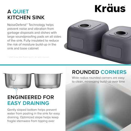 KRAUS Premier 32-inch Undermount 50/50 Double Bowl 18-Gauge Stainless Steel Kitchen Sink with Strainers (x2), KBU22 by Kraus - Image 9