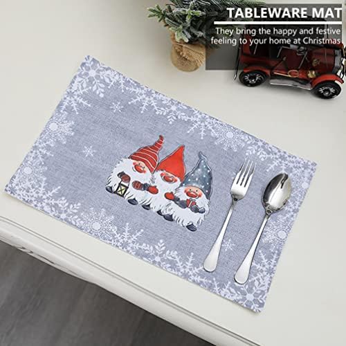 DOITOOL Christmas Placemats with Santa Gnome Printed Heat Insulation Stain Resistant Non Slip Washable Table Mats Kitchen Dining Table Decoration