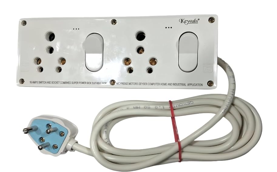VERYSPARE Double Switch Socket Combined Extension Box for Cooler, Washing Machine, & Use Multiple Home Large Appliances, 6A/15A Socket 5A Plug | 100% Copper Wire| max Load Upto 2000watt (6 Meter Wire)-image-25