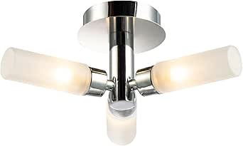 Modern Polished Chrome IP44 Rated Bathroom Ceiling Light Fitting with Tubular Frosted Glass ...