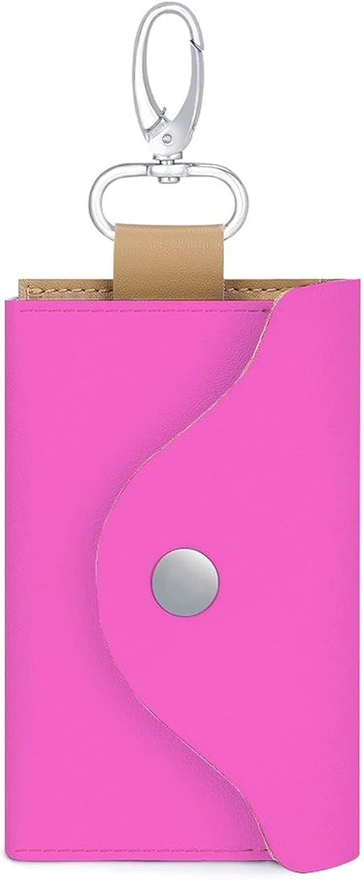 Leather key Case,Bright Pink Car Key Holder Case Keychain Bag Pouch Bag Keychain Organizer with