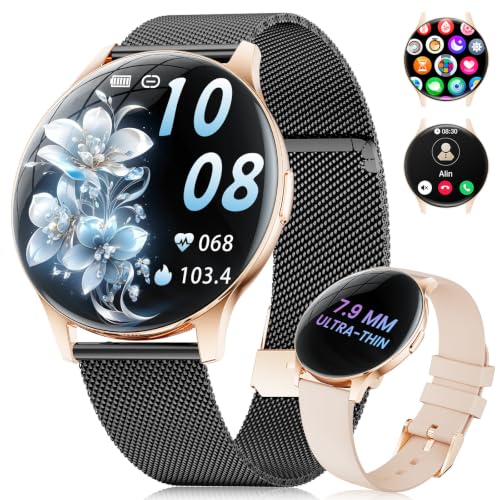 ESFOE Damen Smartwatch Ultradünn,1.43" AMOLED Smart Watch mit Bluetooth Anrufe,Uhr Damen Herren mit 120 Sportmodi Pulsuhr Schlafmonitor… – Ansicht 1