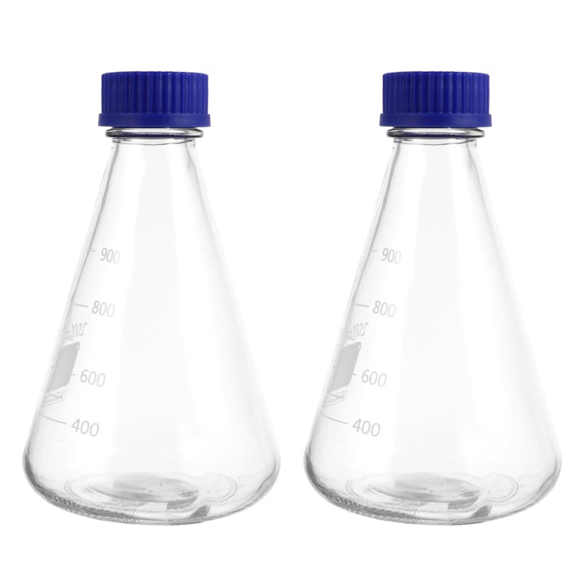 jojofuny Bottiglie Coniche per Reagenti in Vetro da 1000ml, 2 Pezzi Tappi Blu, senza Bolle e Facili da Osservare, per Lezioni di Chimica e Applicazioni Scientifiche