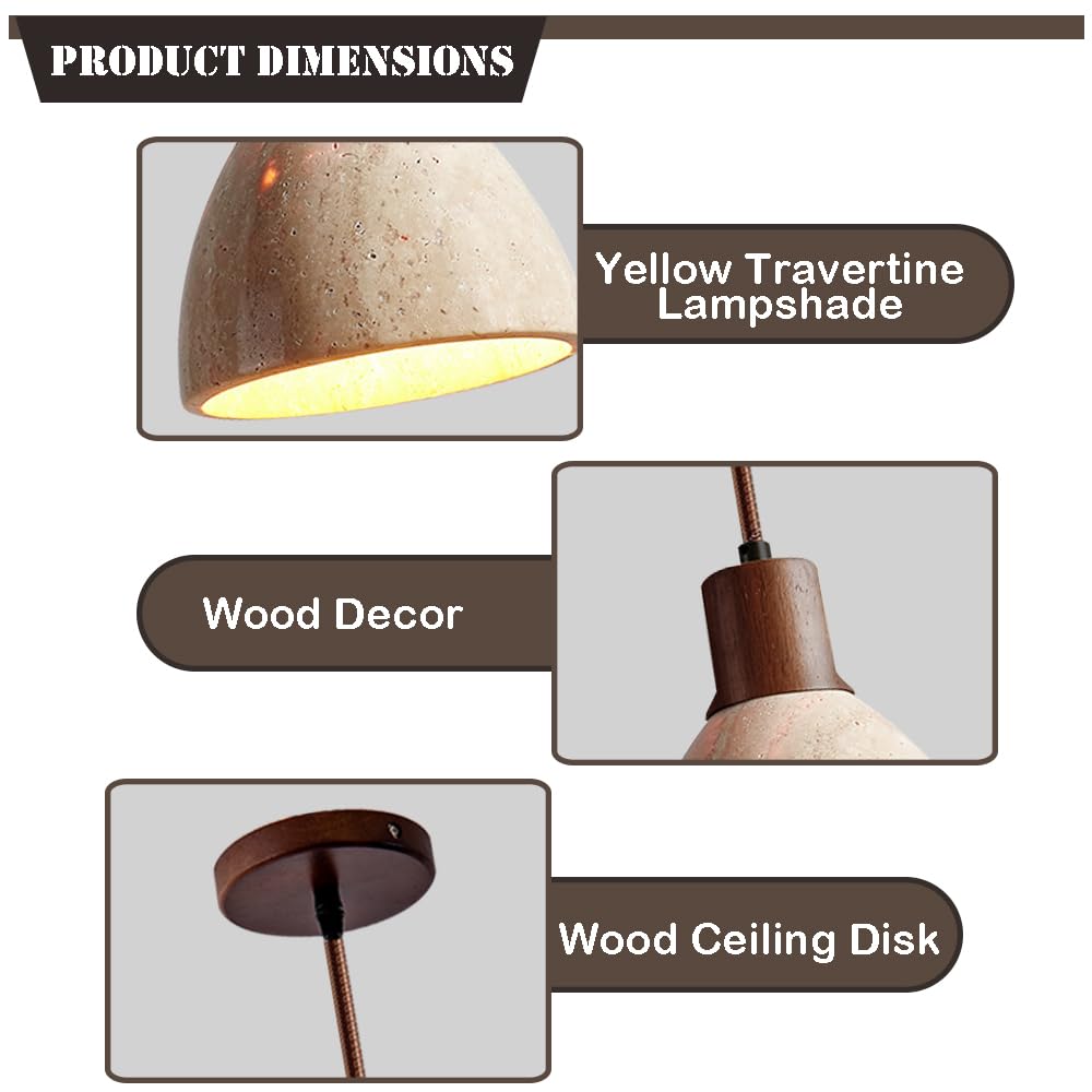 Lámpara colgante creativa de travertino amarillo, estilo rústico nórdico, con casquillo E26, lámpara colgante de piedra natural de 16 cm, luminaria decorativa para sala de estar, cocina, isla