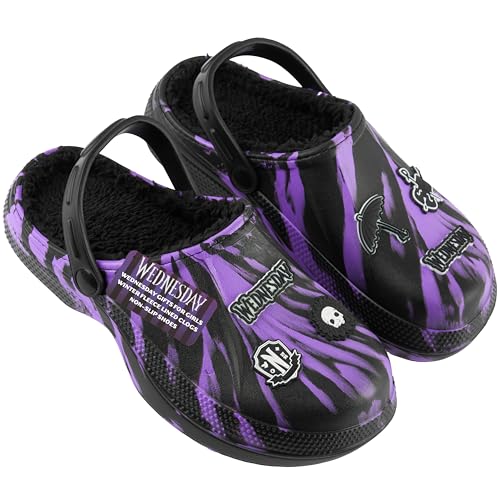 Wednesday Addams Merch Soft Clogs Gifts for Teens Girls Women Sherpa Lining and Decorative Accents NonSlip House Shoes (3/3.5 US Black)