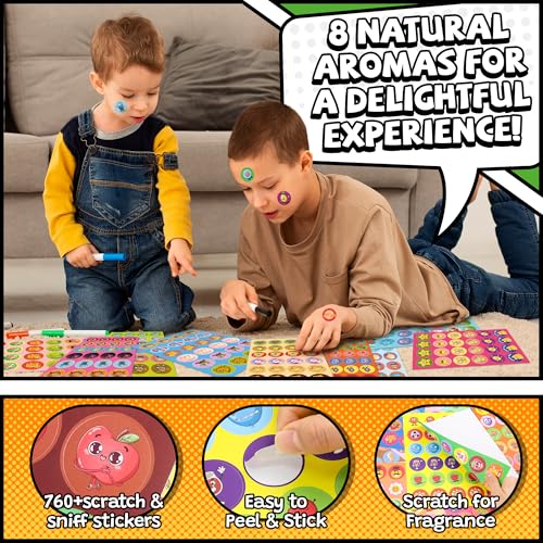 HORIECHALY Scented Stickers with Award Certificates for Kids, 32 Sheets Scratch and Sniff Stickers & 16 Reward Cards for School, 8 Scents Smelly Motivational Awards Kit for Teachers, Parents, Students