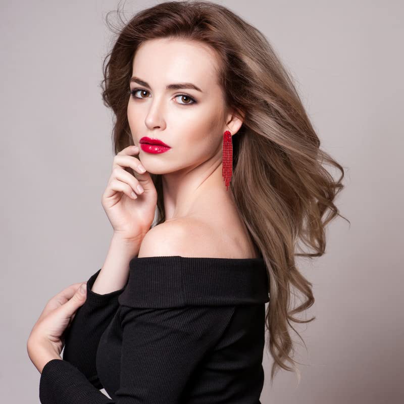 Chandelier Rhinestone Earrings for women,Long Earrings Dangle Dangling Bling Earring Crystal Rhinestone Statement Drop Tassels rhombus Earrings for Prom Fashion Jewelry4