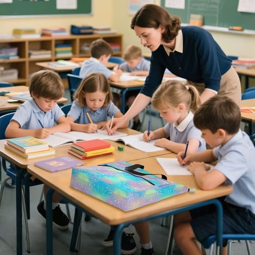 Bolsa para libros infantiles con cremallera y colorido diseño minimalista de tela 2