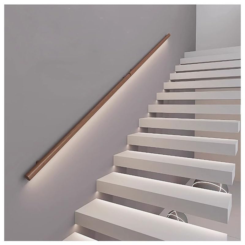 Barandilla de Madera con luz, pasamanos LED y Barra de Apoyo para escaleras Interiores y Exteriores.