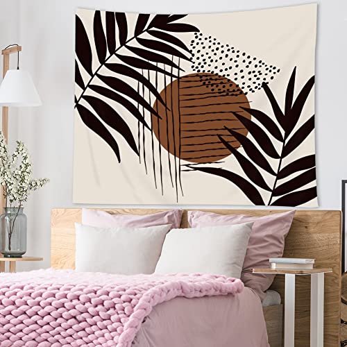 Lghtyro Mid Century Modern Fabric Wall Hanging Tapestry 59Wx51H Inch Abstract Sun Leaves Brown Geometric Black Art Dot Minimalist Vintage Simple Boho Palm Bedroom Dorm Living Room Wall Art Home Decor #TOP4