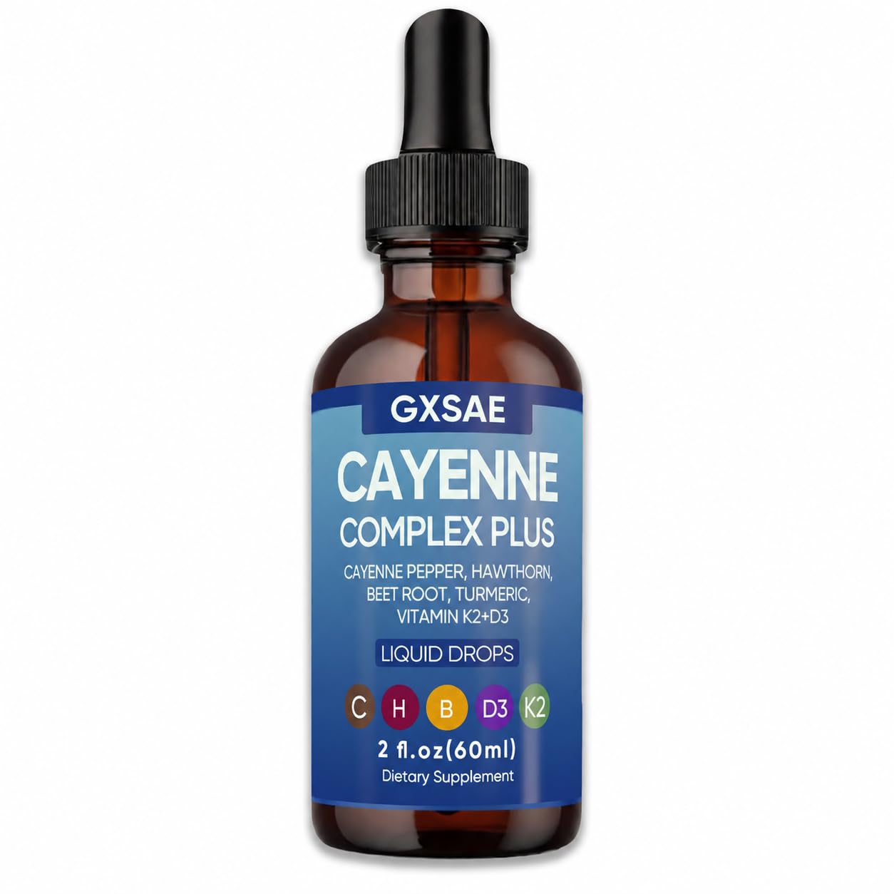Cayenne Complex Plus Liquid Drops – Herbal Formula with Cayenne, Hawthorn, Beet Root & Vitamin D3 K2, Supports Relaxation, Steady Energy & Daily Balance, 2 fl oz (60ml)