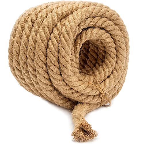 awagas 20mm Decking Twine Jute Rope Cord, 15m/ 49 Feet Thick Hemp Rope, 4-Strand Natural Heavy Duty Rope, Twisted Manila Hessian Rope, Cat Haulage Rope String for Bundling Wall Hanging Gardening