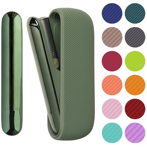 [10+ Farben] e-smoQ Hülle für IQOS ILUMA & ILUMA i Silikonhülle + Seitendeckel Set | Silikon Case | 360 Rundum Schutz (Grün)