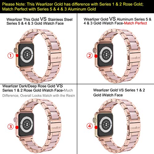 Wearlizer Compatible with Apple Watch Bands 38/40/41/42mm Women Wristband Stainless Steel & Pink Resin Stylish Metal Sleek Bracelet for iWatch Series 11 10 9 8 7 6 5 4 3 SE/Ultra 3 2 1 — view 4