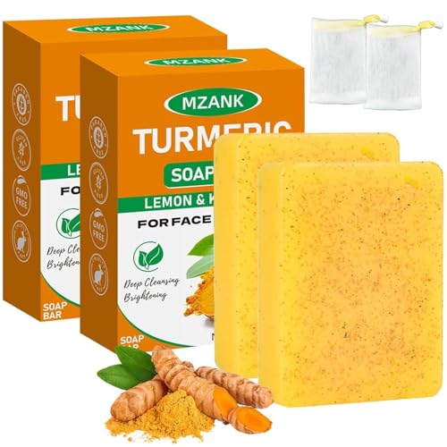 MZANK 2 Pack Kojic Acid Soap,Dark Spot Remover Turmeric Soap Bars Brightening & Moisturizing with