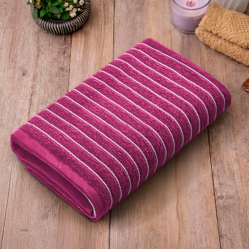 Image of Welspun 2-in-1 Towels for Bath Large Size | 100% Cotton Bath Towel | 250 GSM | High Absorbency & Quick Dry | Soft Feel | Bath Towel for Men & Women | 70 x 150 cm | Dark Red