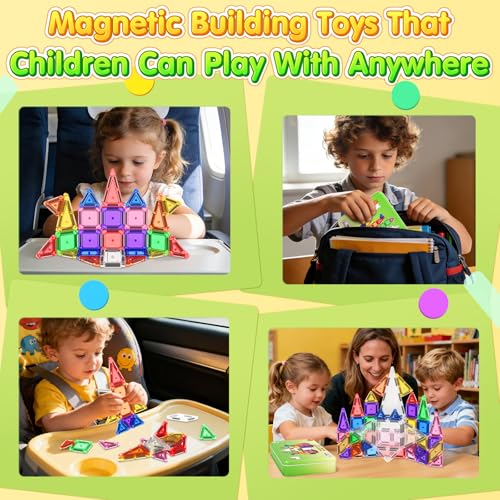 Image of 65PCS Mini Travel Magnetic Tiles with Case Set Toddler Essentials Toys, Magnetic Building Blocks Kids Games Sensory Montessori Education Learning Toys for 3+ Year Old Boys Girls Birthday Gifts