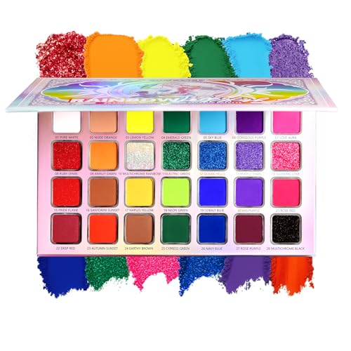 DE'LANCI Colorful EyeshadowPalette, 28 Neon Rainbow Eye Shadow Multi-Colored Metallic Shimmer Matte...