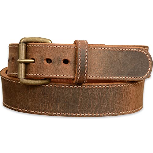 Bullhide Belts Mens Leather Steel Core Belt, Heavy-Duty, Genuine Full Grain Stitched Leather Belts 1.50