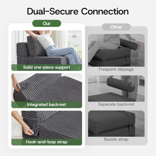 Image of 4-in-1 Folding Sofa Bed Convertible Boneless Sleeper Chair Couch Foldable Lounger & Mattress Pocket Coil & Foam Fill Medium Support, Portable No Assembly for Living Room /Bedroom, Single