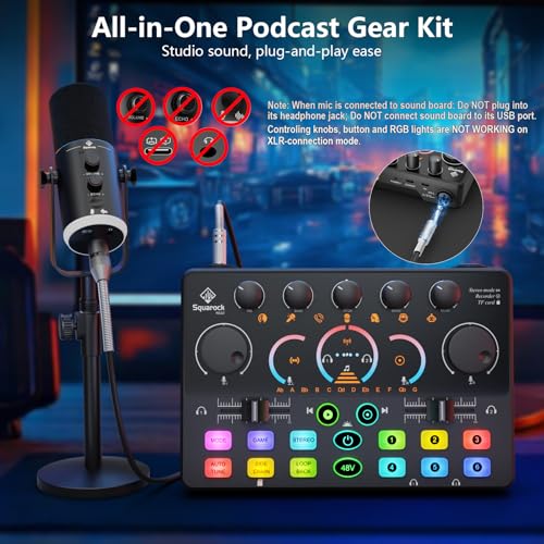Image of Podcast Equipment Bundle, Dynamic XLR /USB Gaming Microphone & Streaming Audio Mixer with RGB Lights, Perfect for Podcast, Recording, Video Vocal, PC